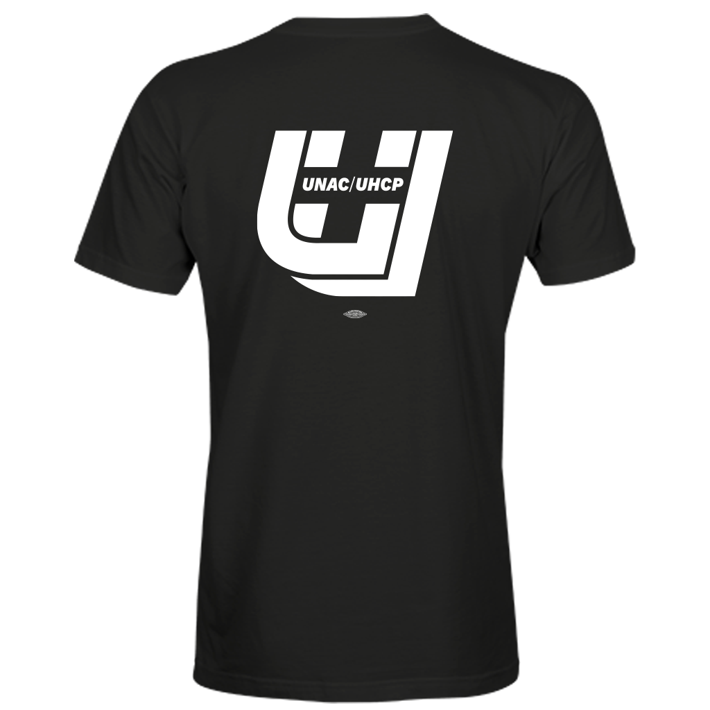 UNAC/UHCP Unisex V-Neck Full Logo T-Shirt -- Black