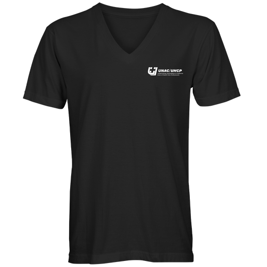 UNAC/UHCP Unisex V-Neck Full Logo T-Shirt -- Black